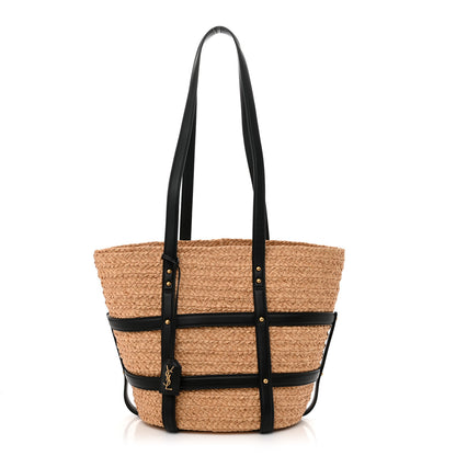 Saint Laurent Raffia Calfskin Caged Tote Naturale Black 1 of 9