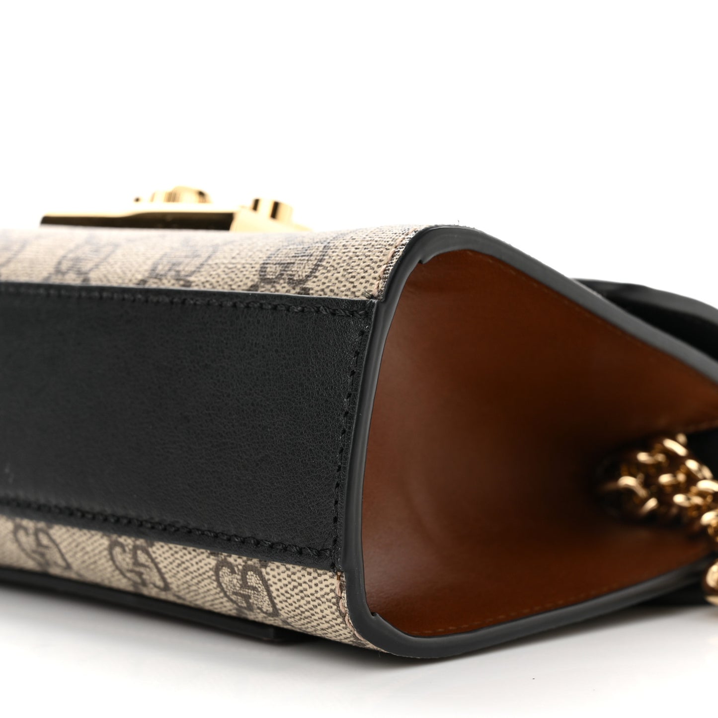 GG Supreme Monogram Calfskin Small Padlock Shoulder Bag Beige Black Cuir