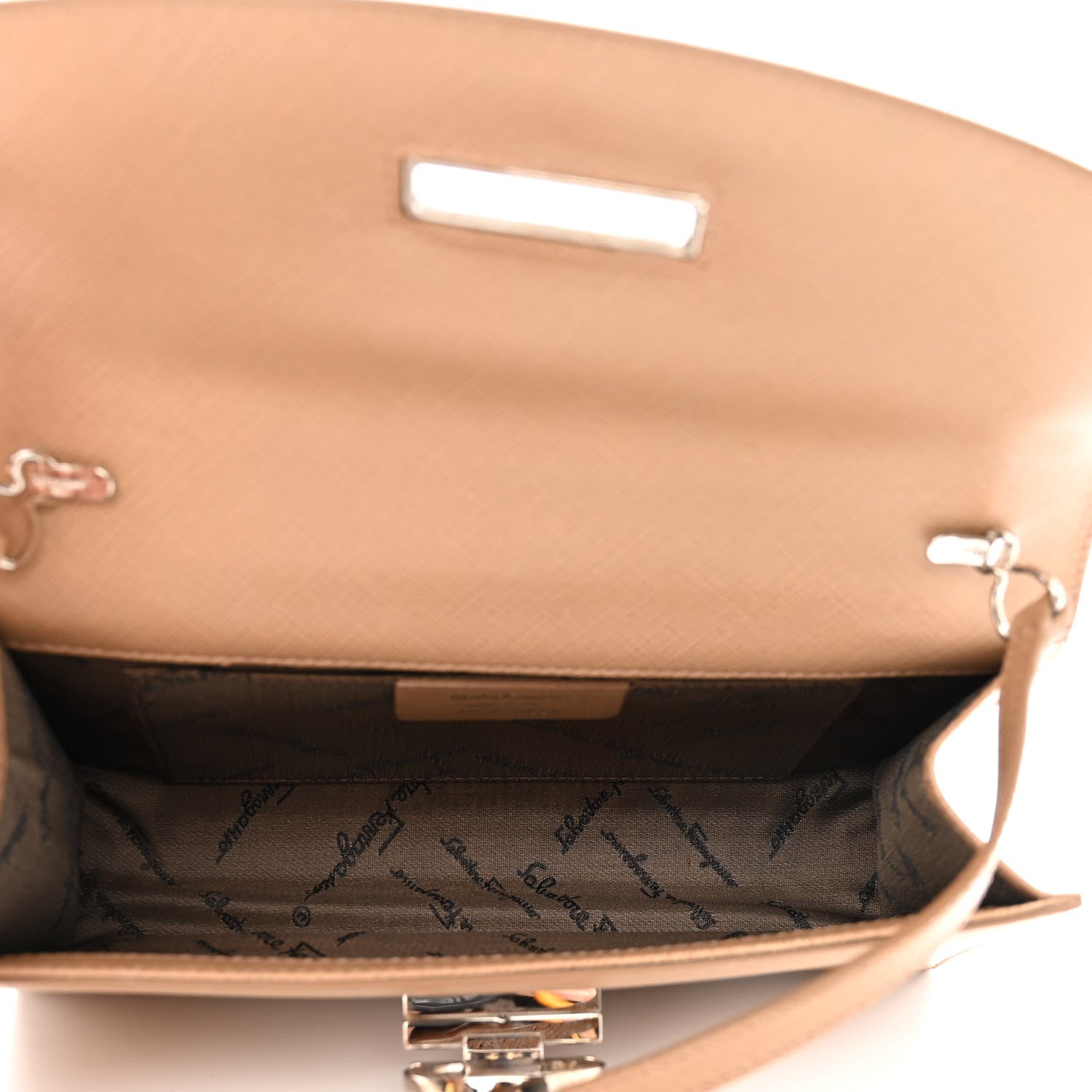 Salvatore Ferragamo Hammered Calfskin Enamel Gancini Flap Crossbody Beige 5 of 9