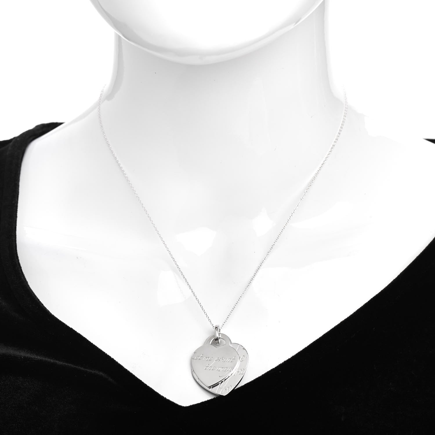 Tiffany Sterling Silver Notes I Love You Double Heart Pendant Necklace 2 of 4