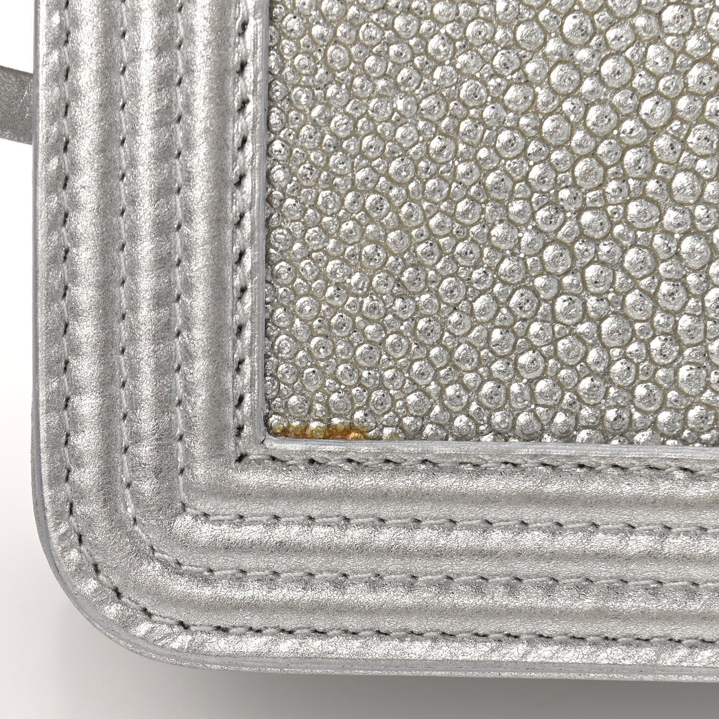 Metallic Galuchat Stingray Lambskin Boy Wallet On Chain WOC Silver