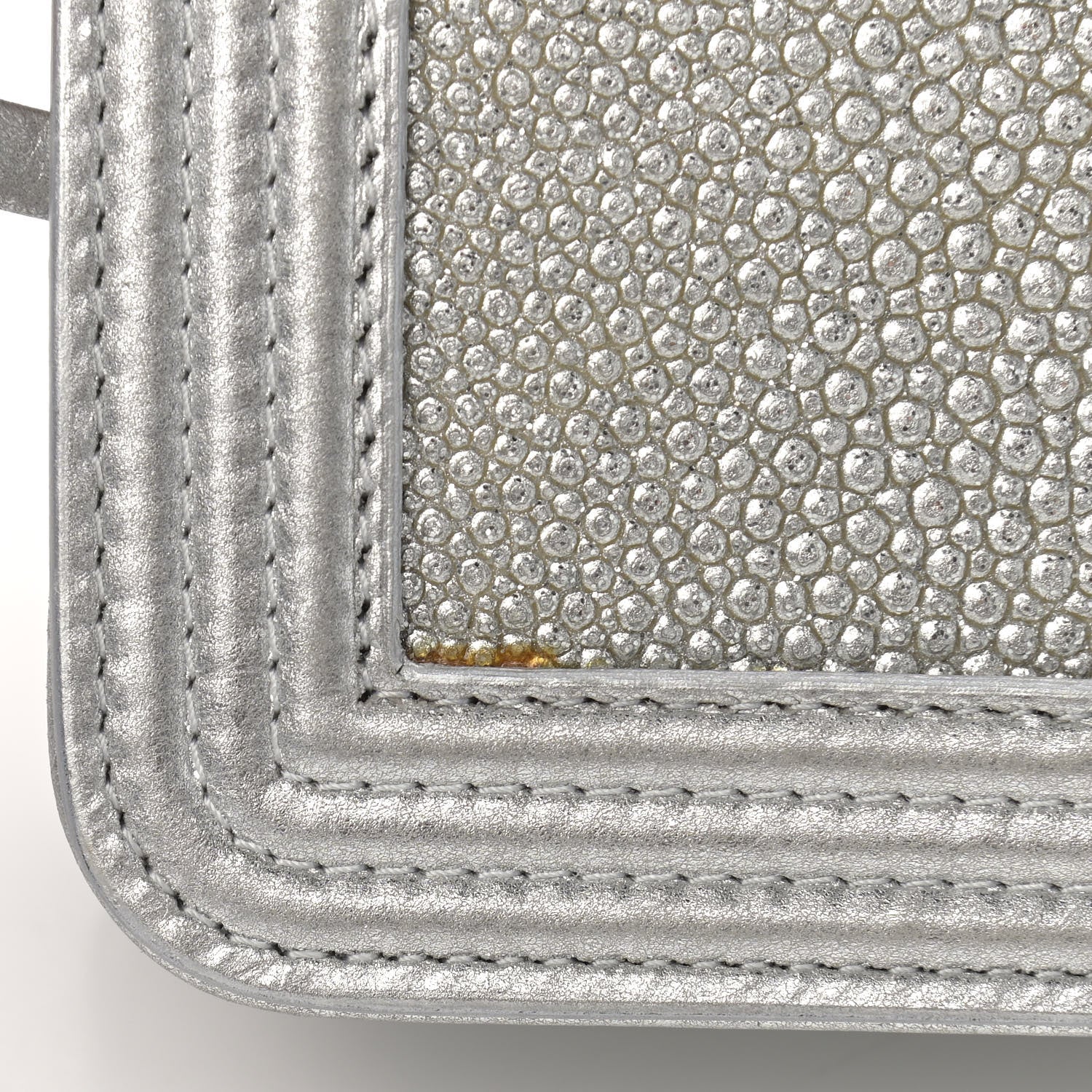 Chanel Metallic Galuchat Stingray Lambskin Boy Wallet On Chain WOC Silver 13 of 14