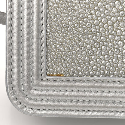 Chanel Metallic Galuchat Stingray Lambskin Boy Wallet On Chain WOC Silver 13 of 14