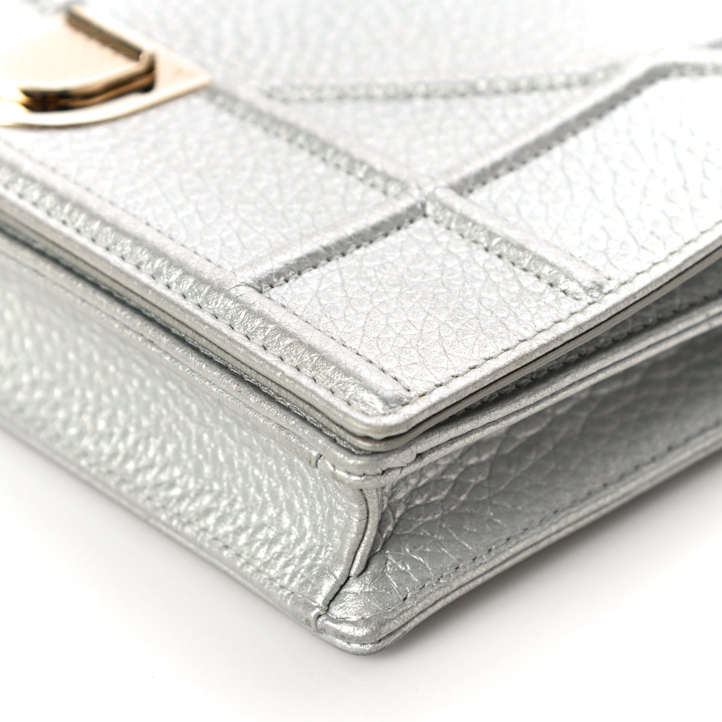 Metallic Grained Calfskin Diorama Wallet on Chain Pouch Silver