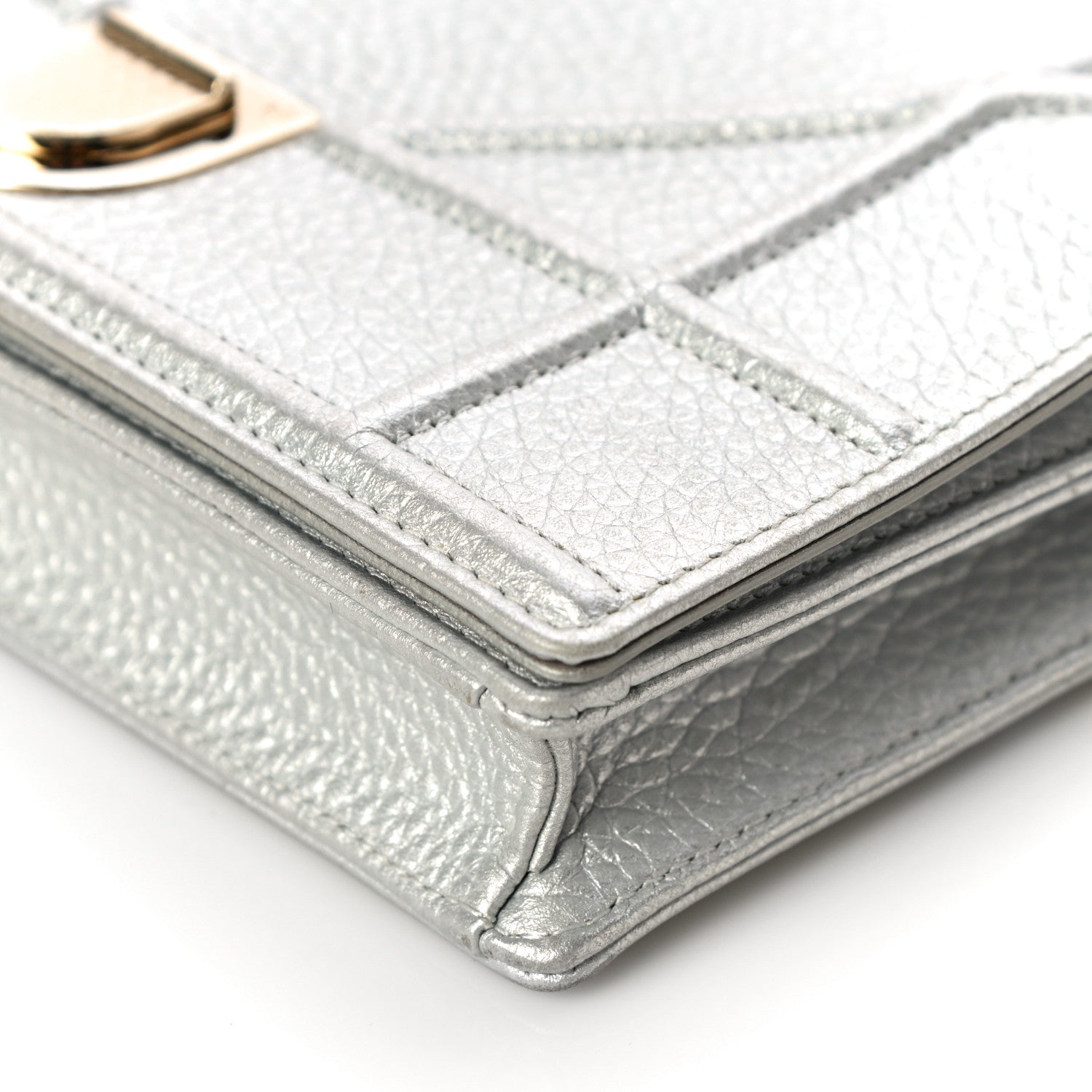 Christian Dior Metallic Grained Calfskin Diorama Wallet on Chain Pouch Silver 9 of 10