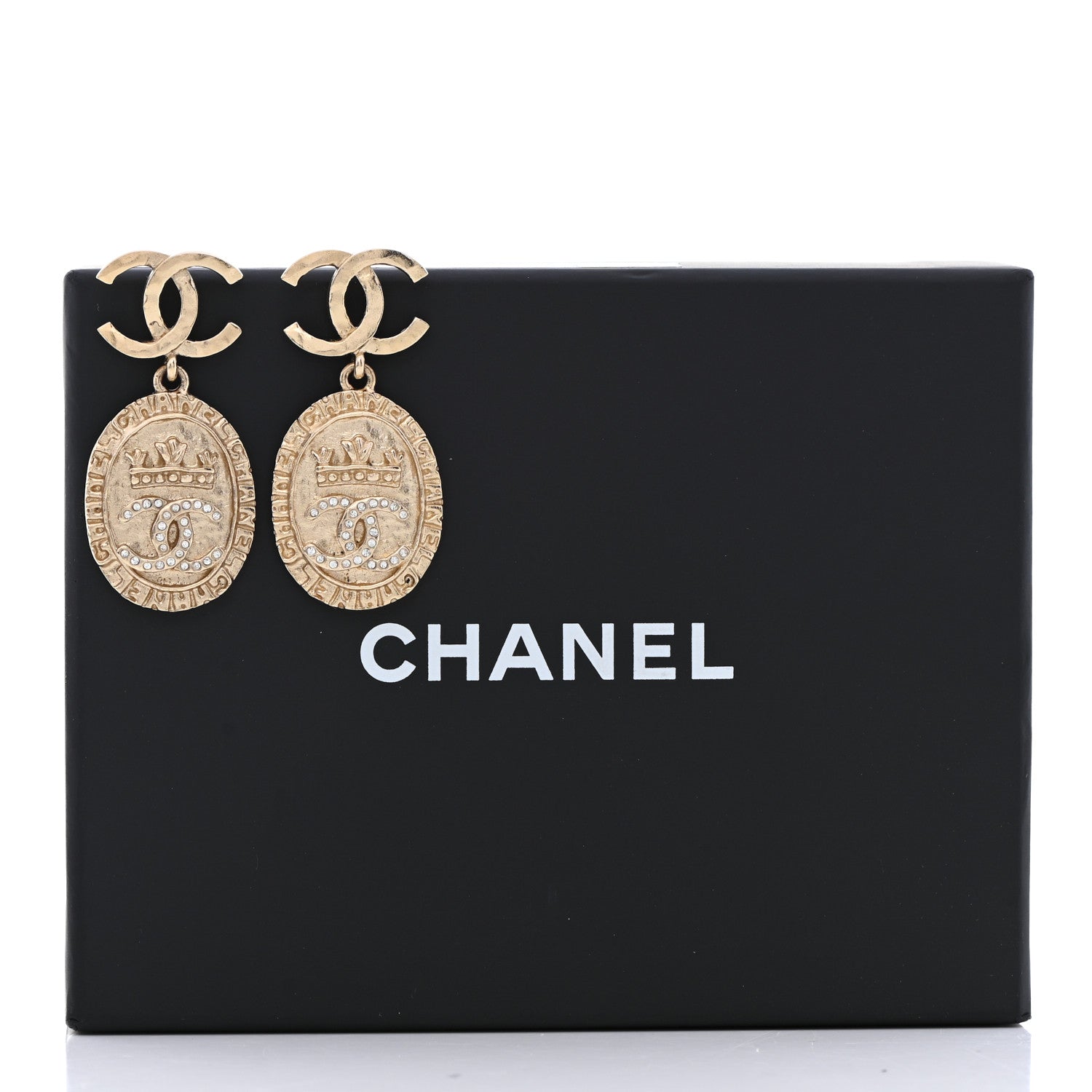 Chanel Crystal CC Medallion Drop Earrings Gold 5 of 5