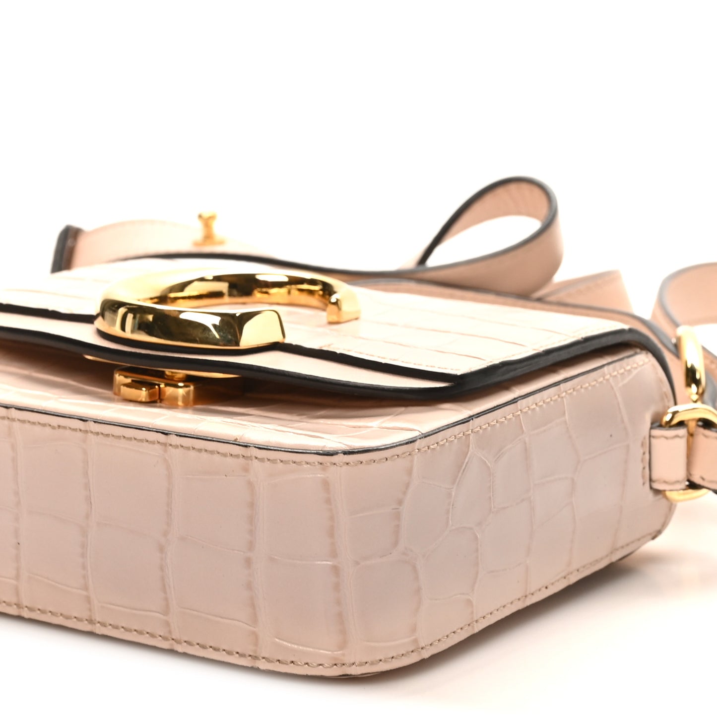 Calfskin Crocodile Embossed Mini C Double Carry Cement Pink