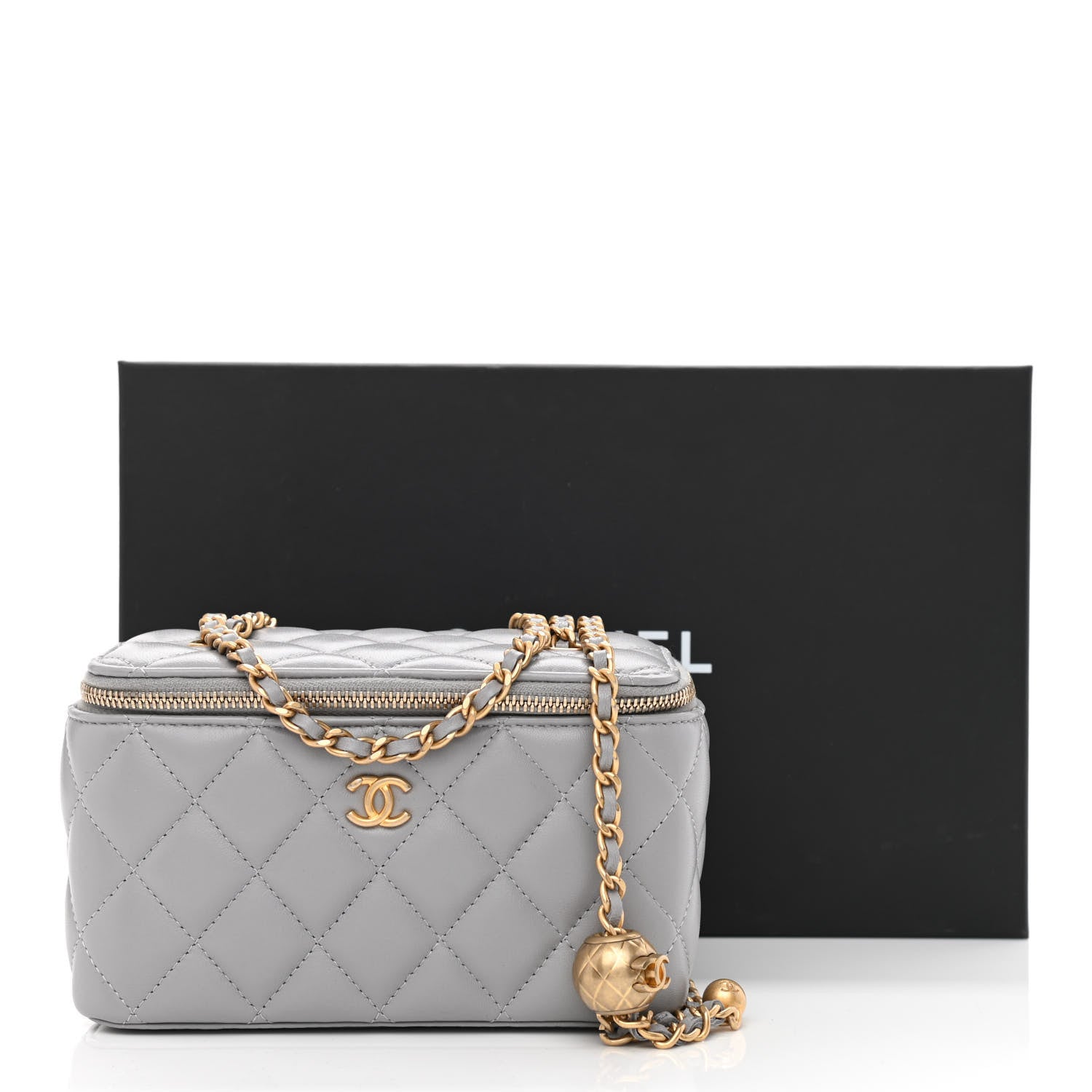Chanel Lambskin Quilted Small Pearl Crush Vanity Case With Chain Grey 11 of 11