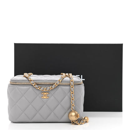Chanel Lambskin Quilted Small Pearl Crush Vanity Case With Chain Grey 11 of 11