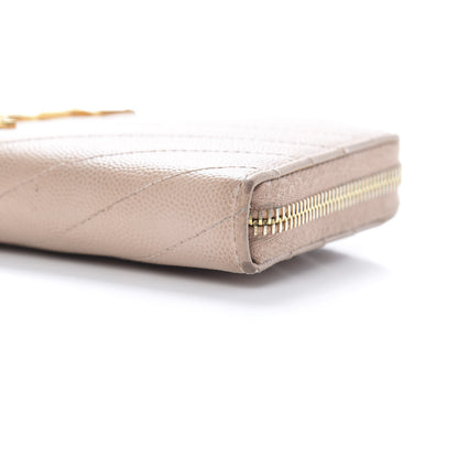 Saint Laurent Grain De Poudre Matelasse Chevron Monogram Zip Around Wallet Rose Poudre 12 of 14