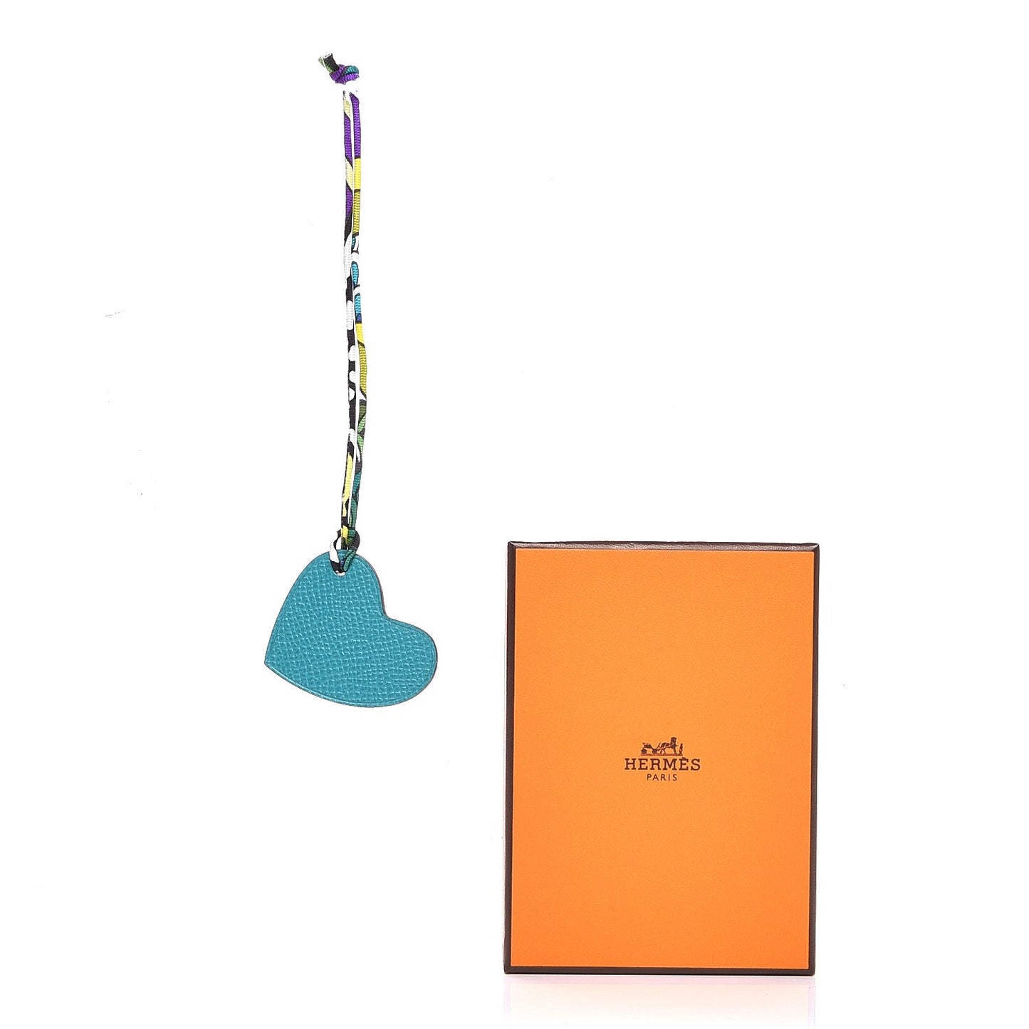 Togo Epsom Petit H Heart Bag Charm Capucine Bleu Paon