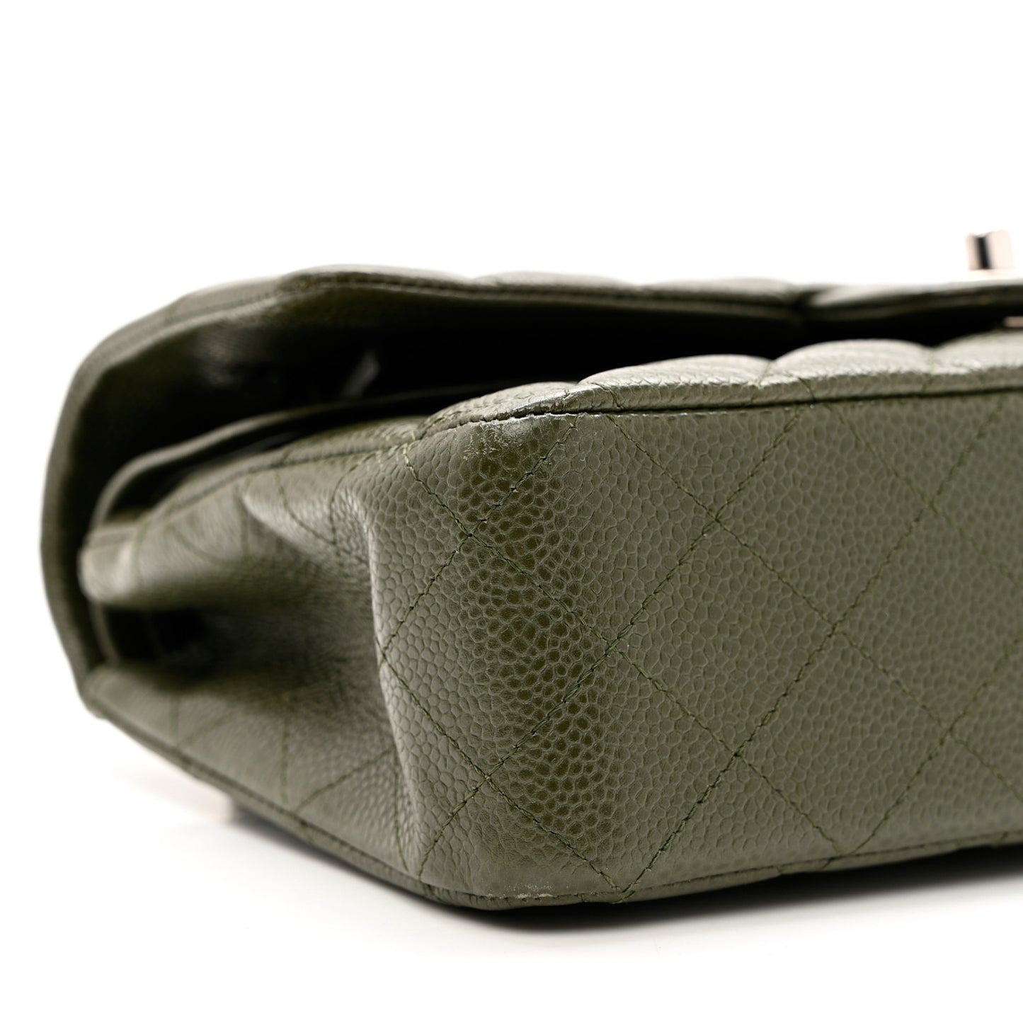 Caviar Quilted Medium Double Flap Dark Green
