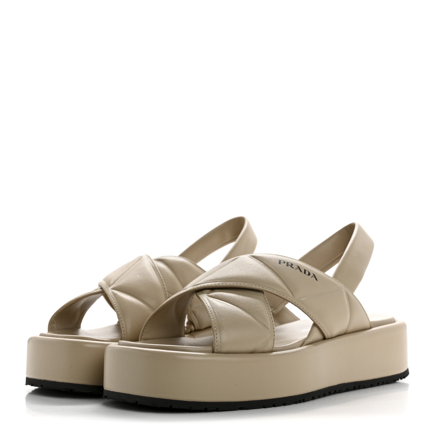 Prada Nappa Quilted Padded Platform Slingback Sandals 37.5 Deserto 4 of 10