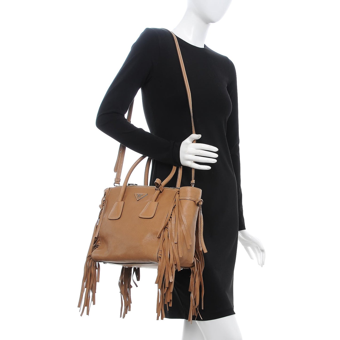 Glace Calf Twin Pocket Fringe Tote Caramel