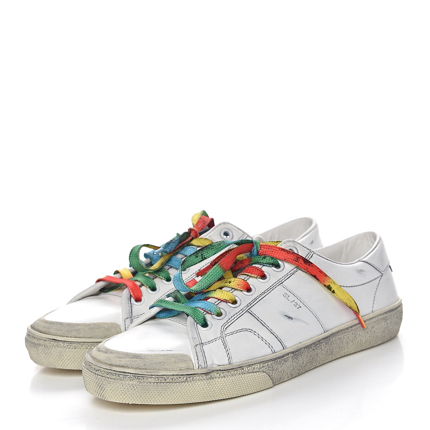 Calfskin Distressed Court Classic Surf Low Top Sneakers 39 White