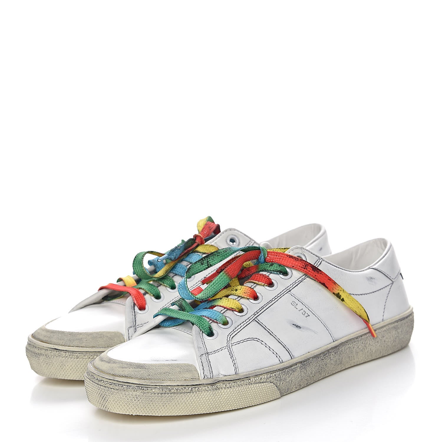 Saint Laurent Calfskin Distressed Court Classic Surf Low Top Sneakers 39 White 3 of 11