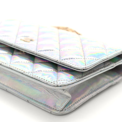 Chanel Iridescent Goatskin Quilted Wallet On Chain WOC Silver 10 of 11