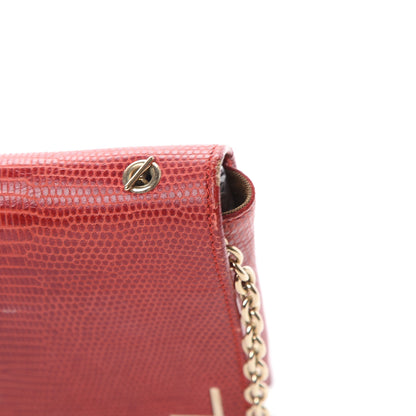 Fendi Calfskin Lizard Embossed Wallet on Chain Red 17 of 19