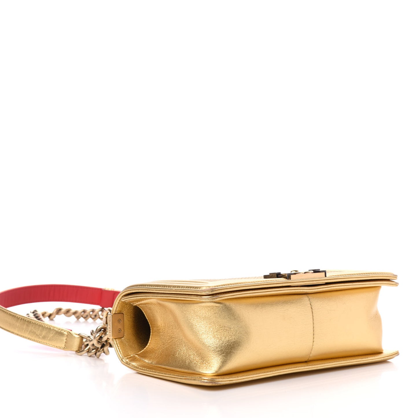 Metallic Lambskin Embossed Medium Cube Boy Flap Gold
