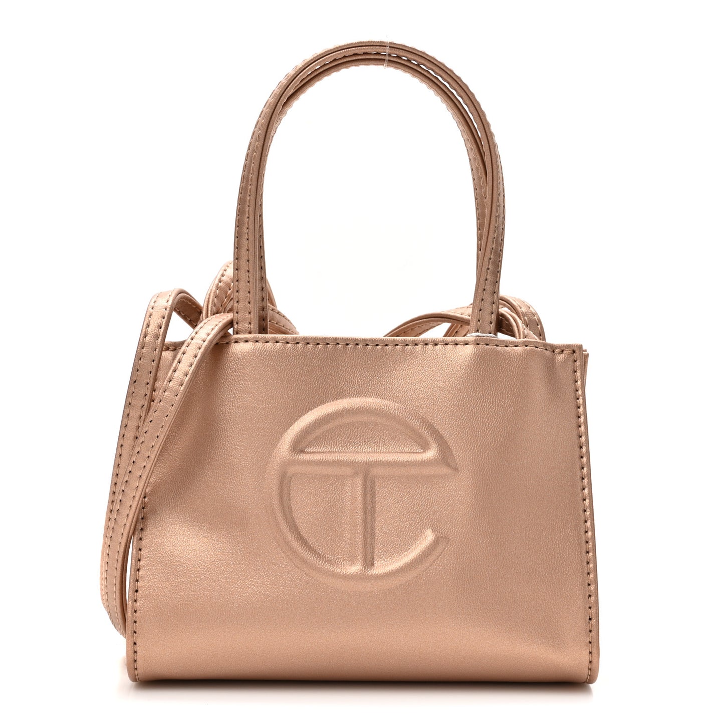 Metallic Vegan Leather Small Shopping Bag Copper