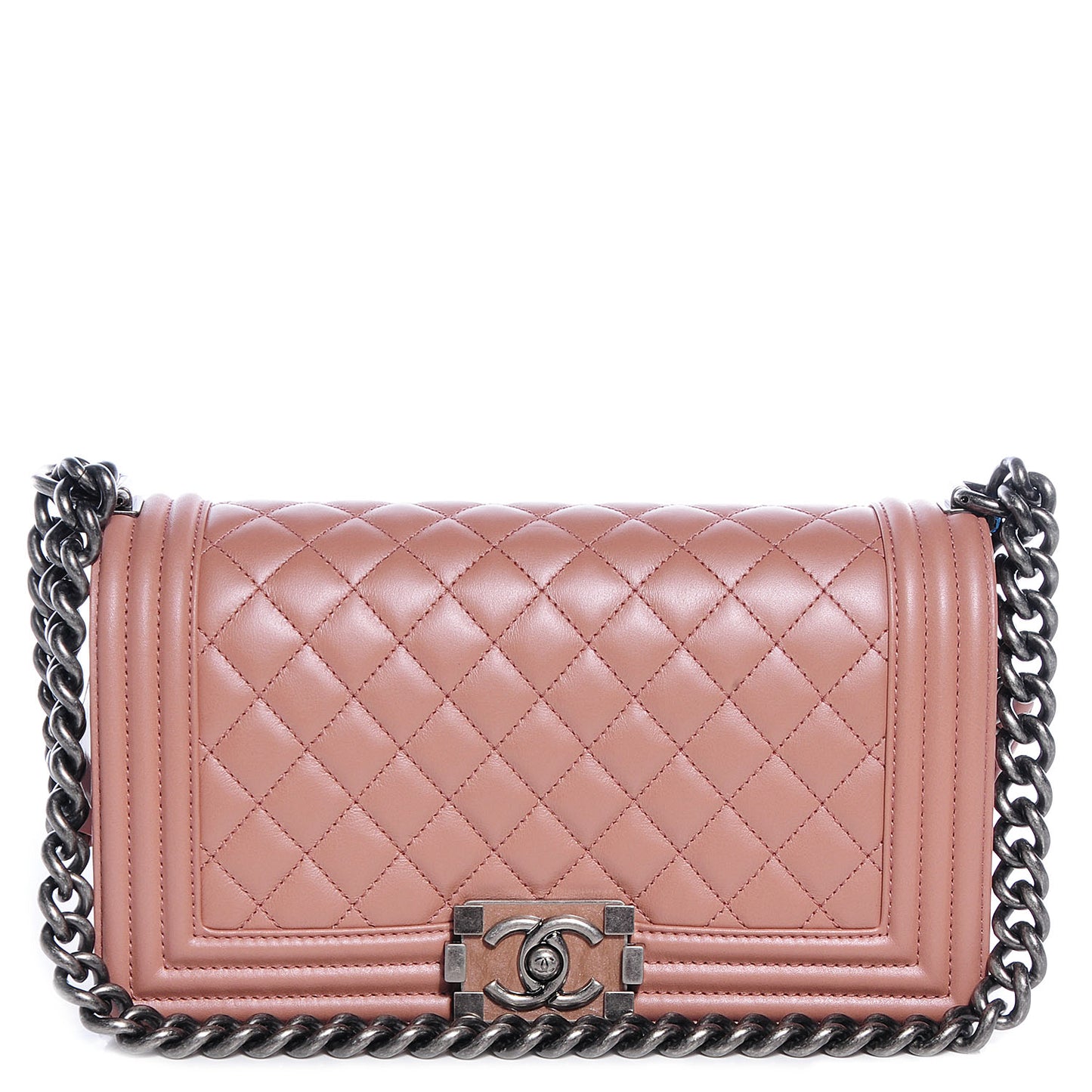 Metallic Calfskin Quilted Medium Boy Flap Pink
