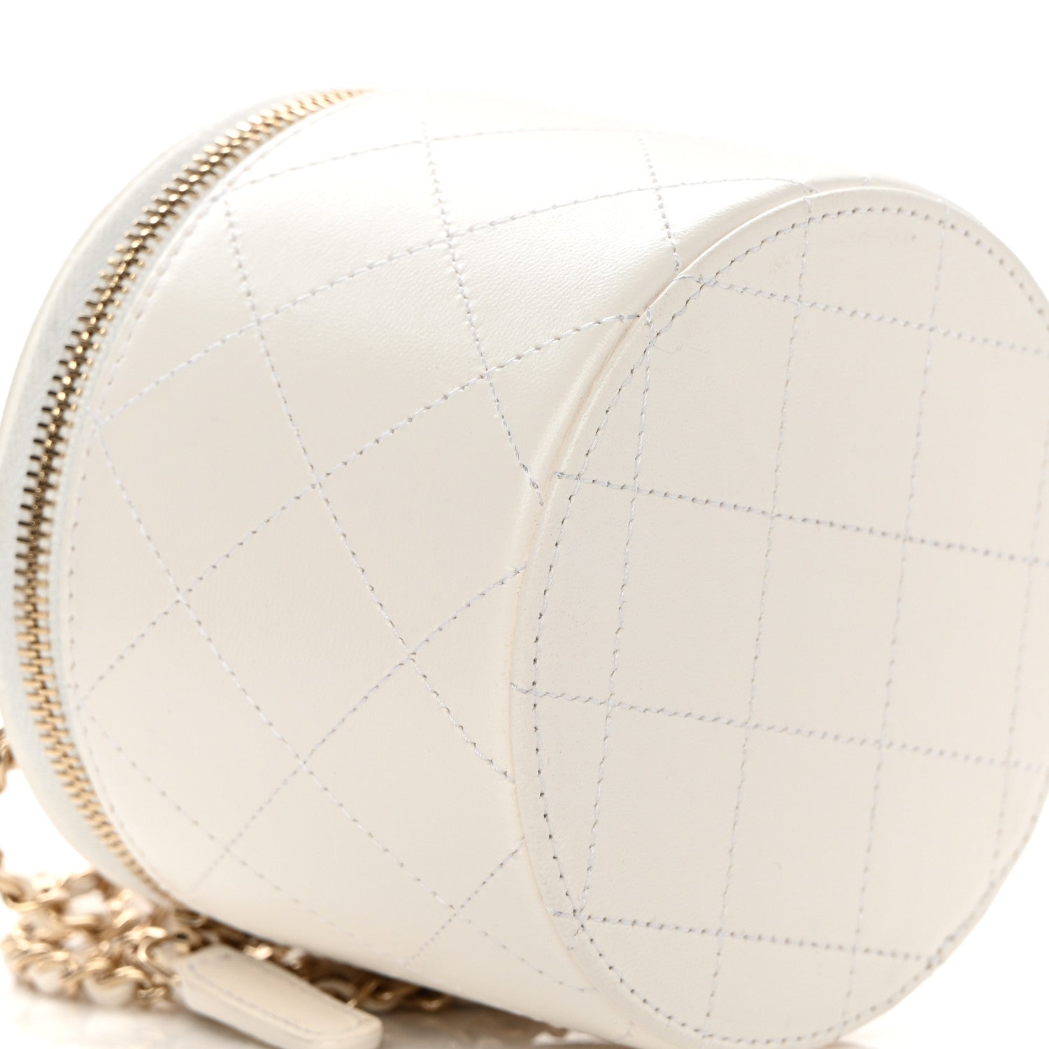 Chanel Lambskin Quilted Round Small Vanity Case With Chain White Black 9 of 13