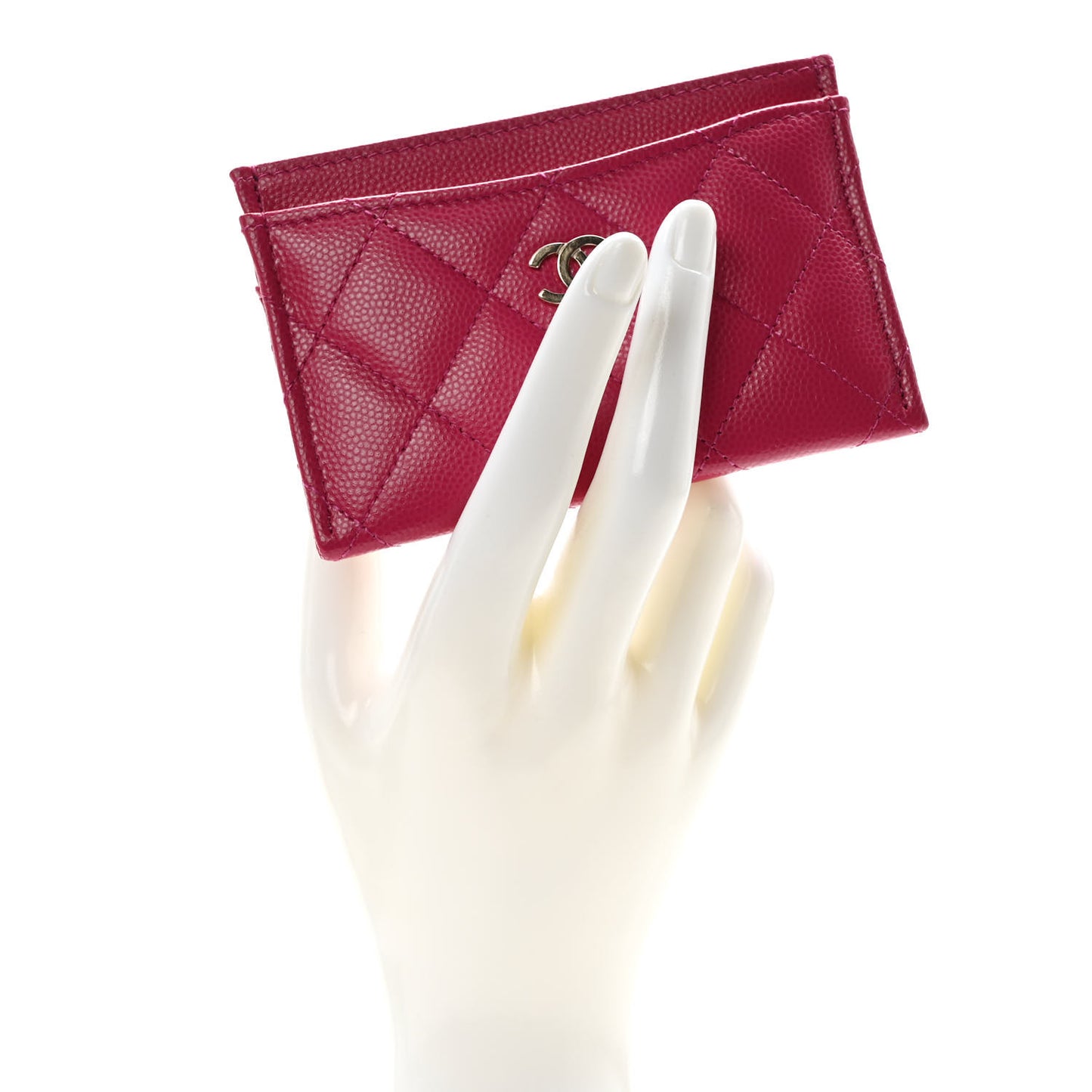 Caviar Quilted Card Holder Fuchsia