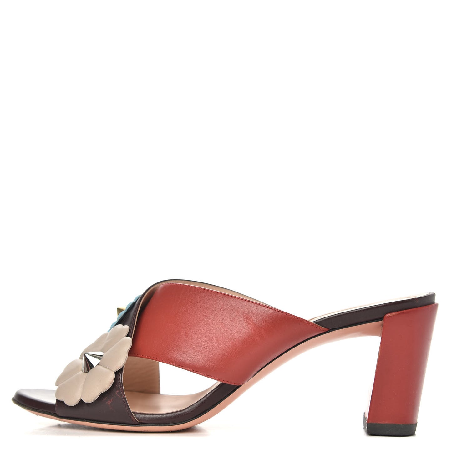 Calfskin Flowerland Studded Elsa Colorblock Sandals 39 Multicolor