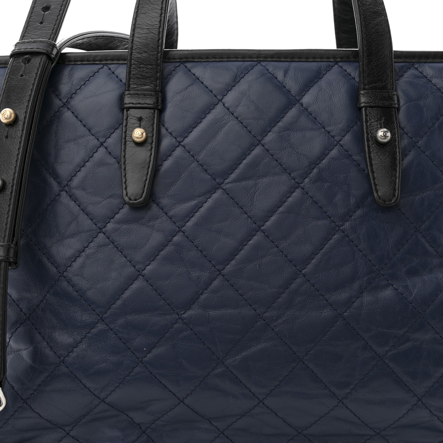 Aged Calfskin Quilted Large Gabrielle Shopping Tote Navy Black