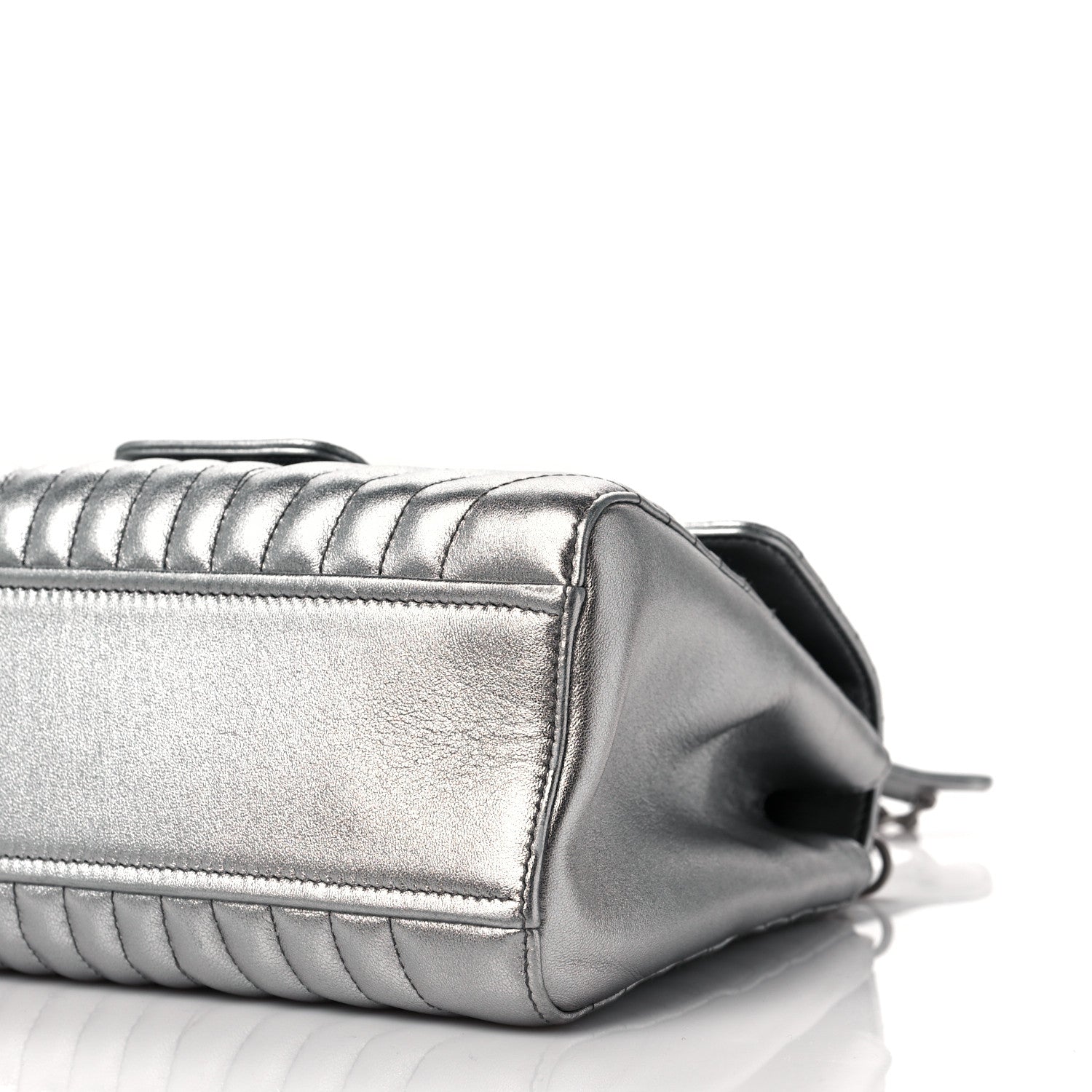 Prada Metallic Nappa Impunture Diagramme Flap Top Handle Bag Cromo 8 of 9