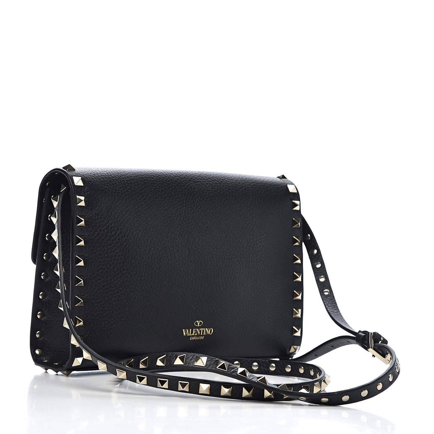 Pebbled Calfskin Medium Rockstud Flip Lock Crossbody Bag Black