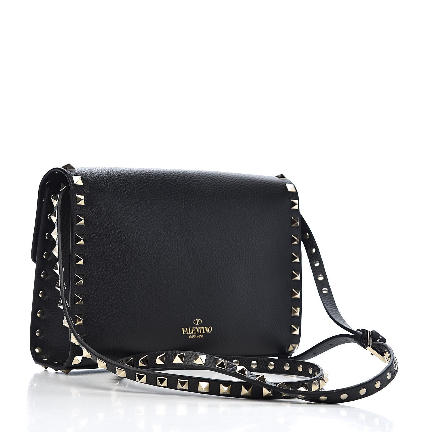 Valentino Garavani Pebbled Calfskin Medium Rockstud Flip Lock Crossbody Bag Black 4 of 10