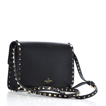 Valentino Garavani Pebbled Calfskin Medium Rockstud Flip Lock Crossbody Bag Black 4 of 10