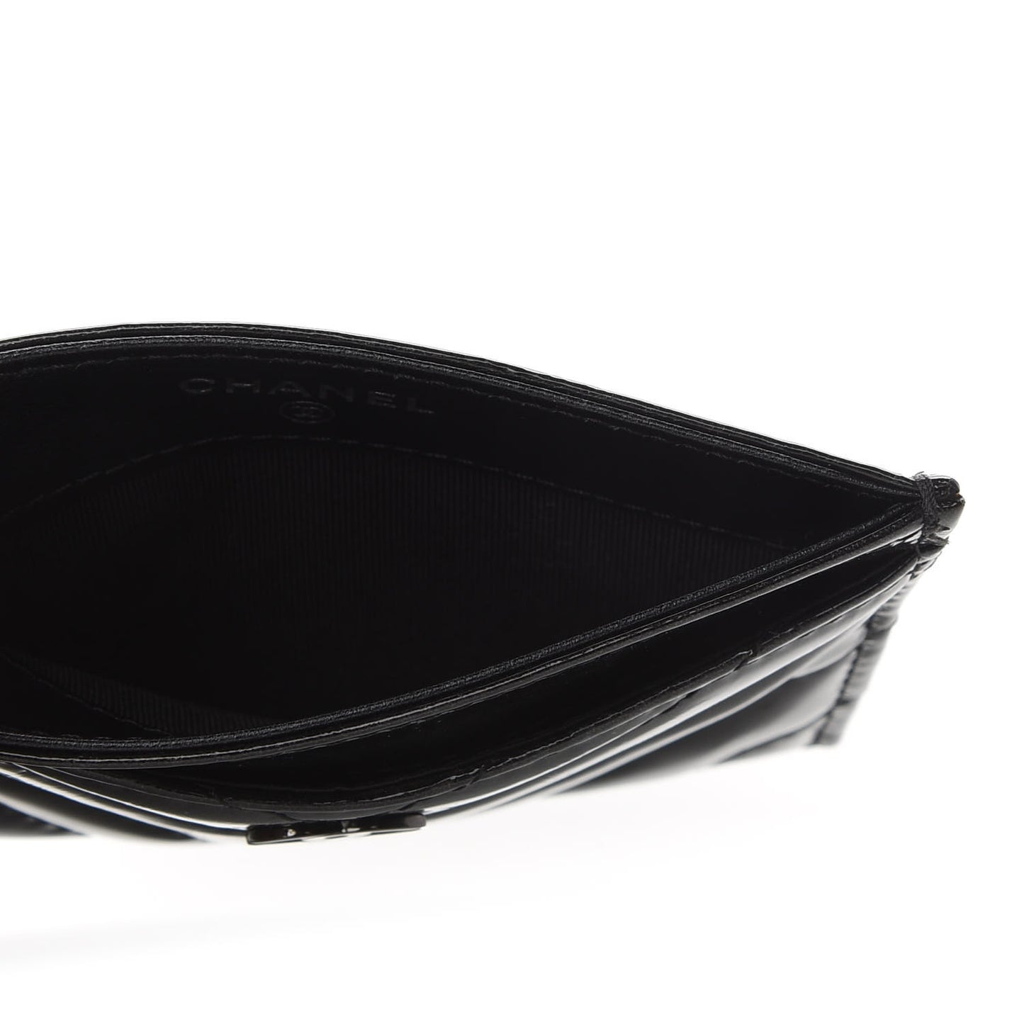 Patent Chevron Quilted Card Holder Black