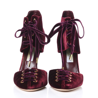 Jimmy Choo Velvet Lace Up Mari 100 Pumps 40.5 Bordeaux 2 of 13