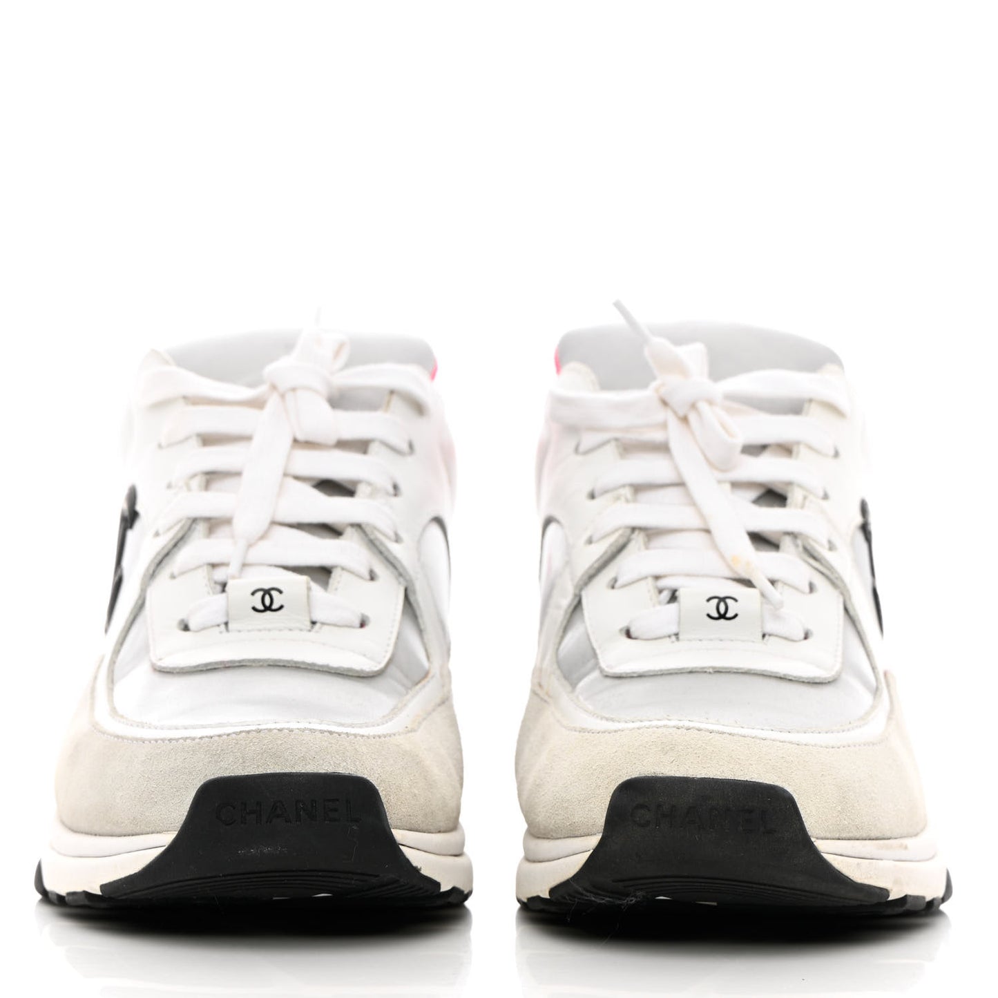 Calfskin Fabric Sneakers 39 White Silver Fluo Pink