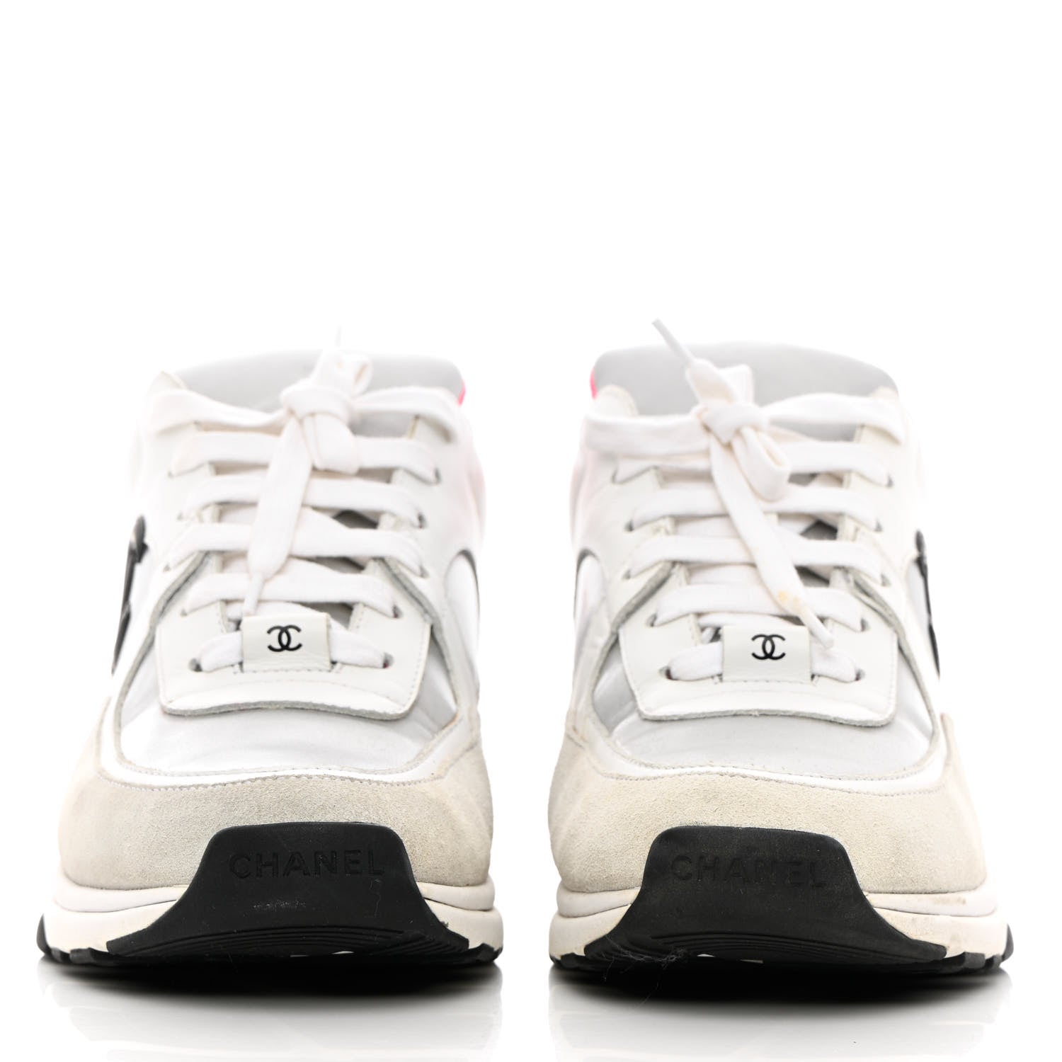 Chanel Calfskin Fabric Sneakers 39 White Silver Fluo Pink 2 of 13