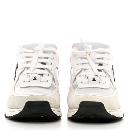 Chanel Calfskin Fabric Sneakers 39 White Silver Fluo Pink 2 of 13