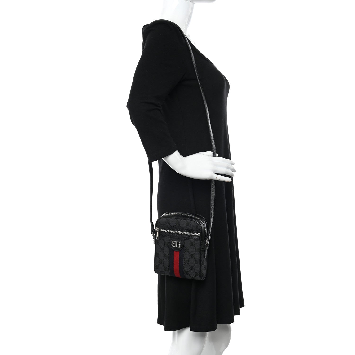 Gucci X Balenciaga BB Monogram Web Mini Ophidia Messenger Black 2 of 10