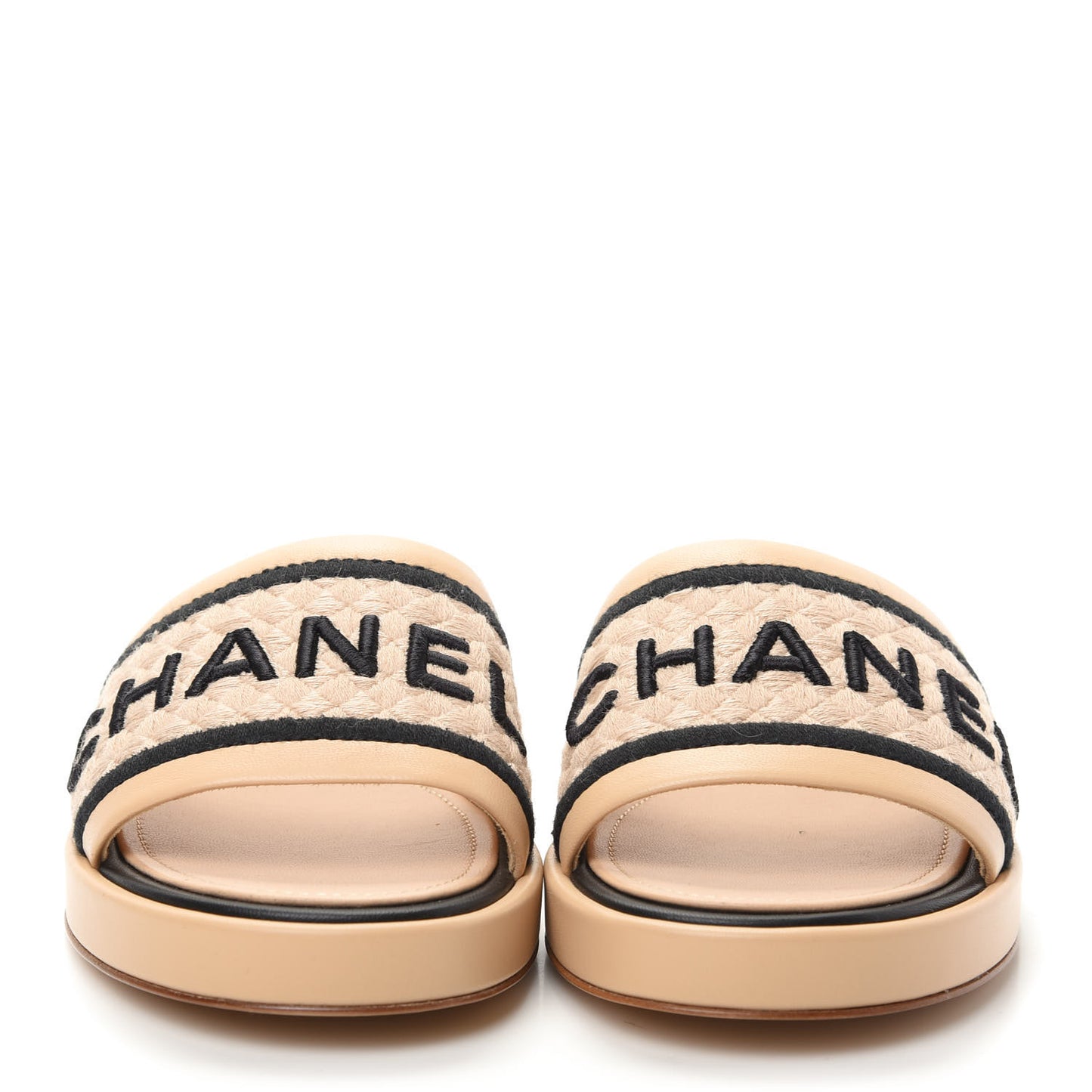 Lambskin Embroidered Logo Mule 41 Beige Black