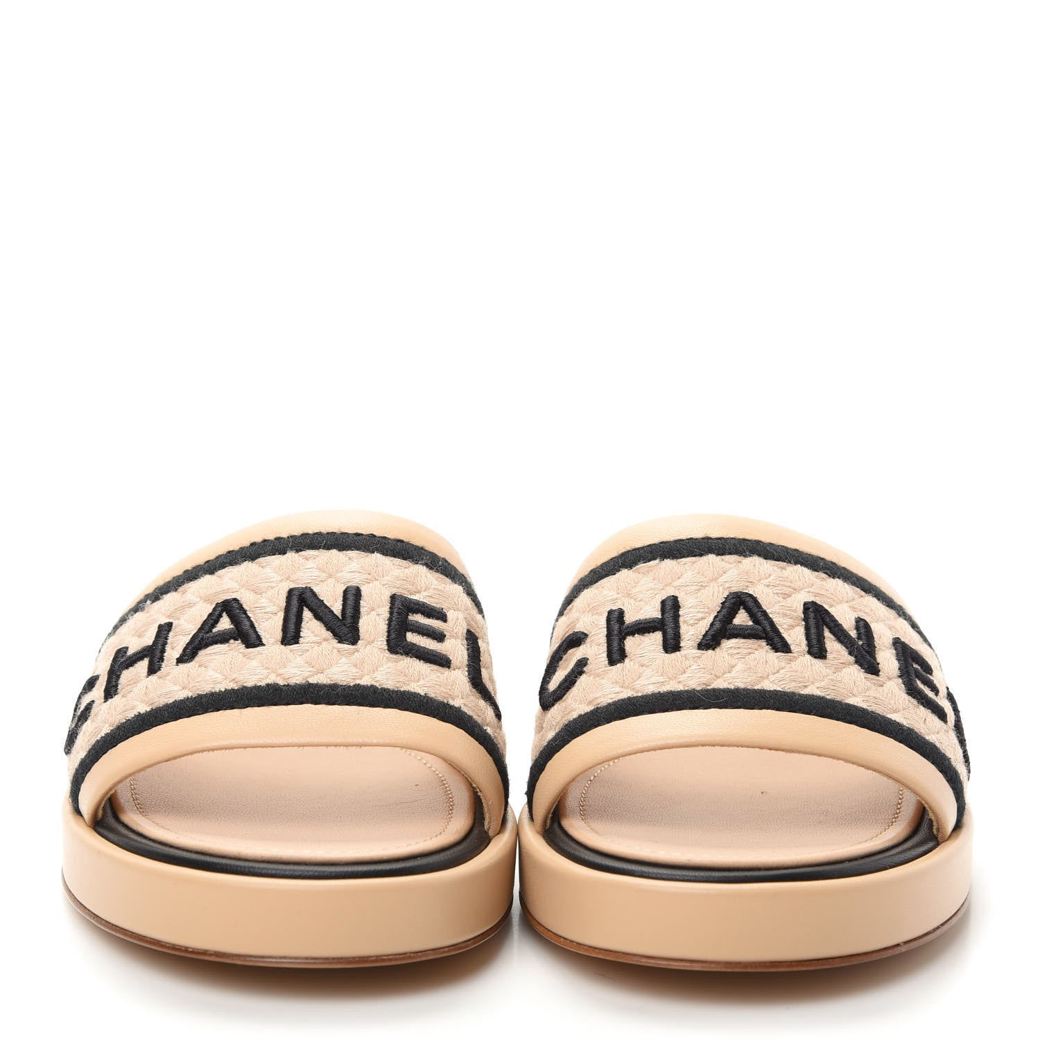 Chanel Lambskin Embroidered Logo Mule 41 Beige Black 2 of 11