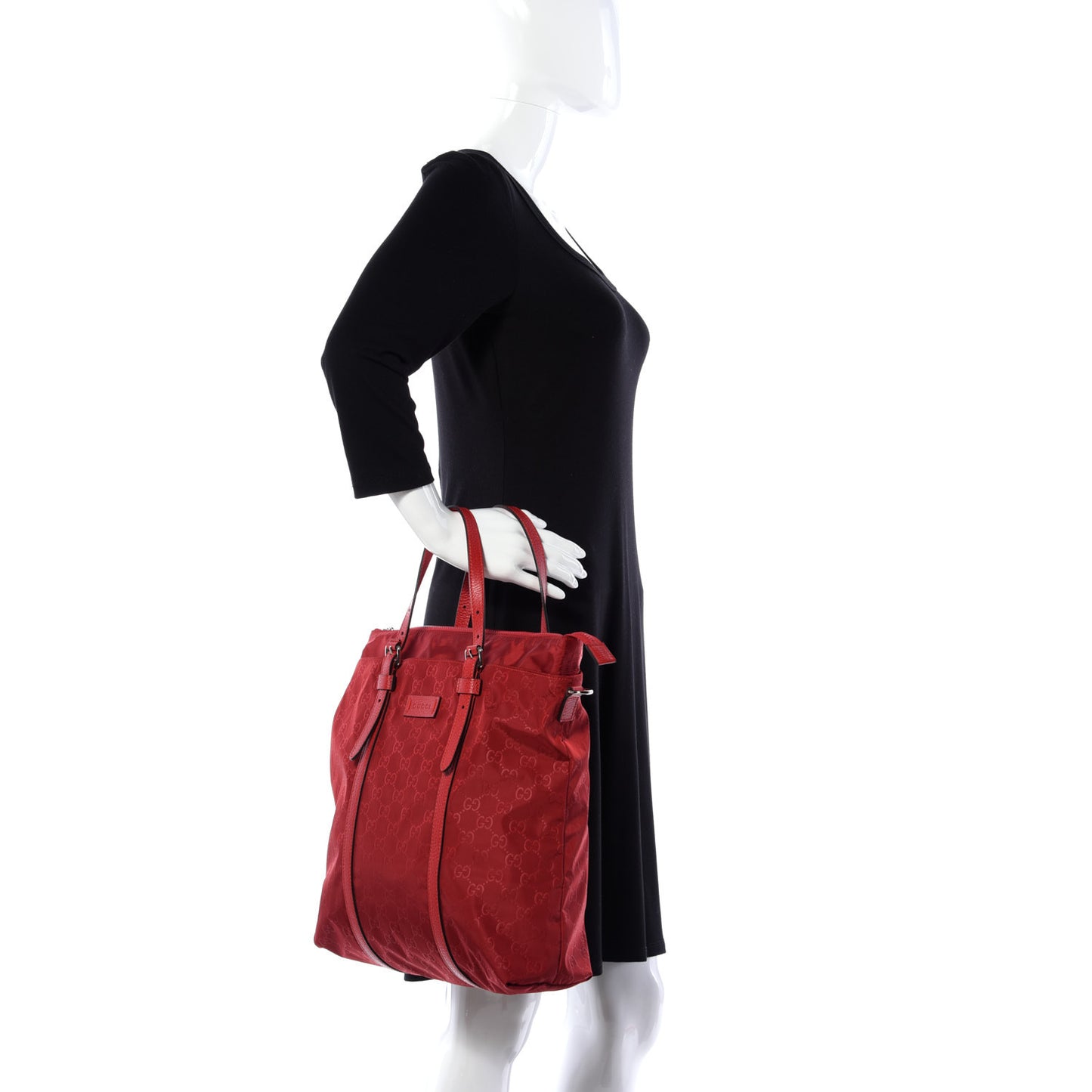 Nylon Monogram Dollar Calfskin Medium Vertical Tote Vibrant Red