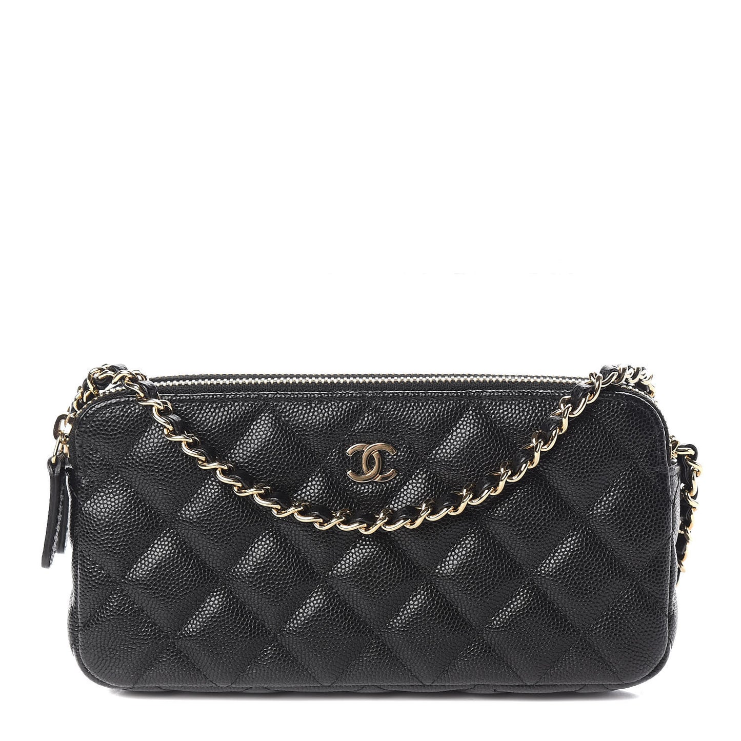 Caviar Quilted Small Clutch With Chain Black