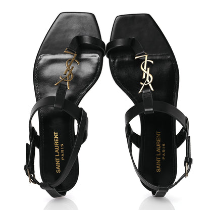 Saint Laurent Calfskin Cassandra Monogram Sandals 37 Black 2 of 12