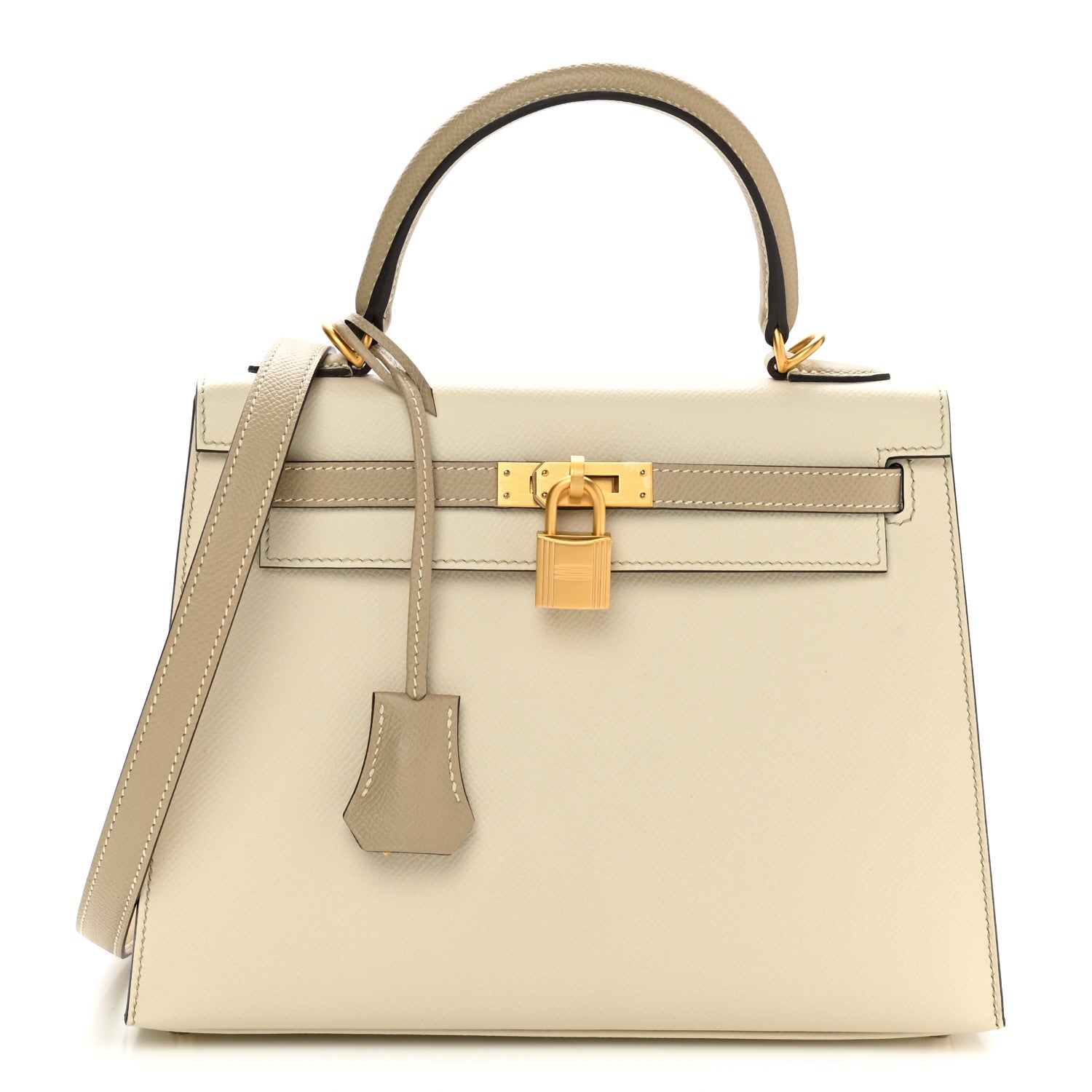 Hermes Epsom Bi-Color Horseshoe Kelly Sellier 25 Craie Trench 1 of 11