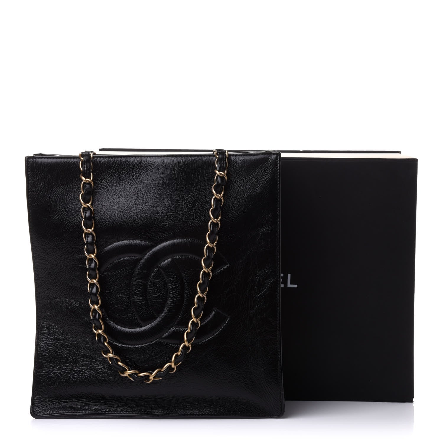 Chanel Shiny Aged Calfskin North South Shopping Bag Black 11 of 11