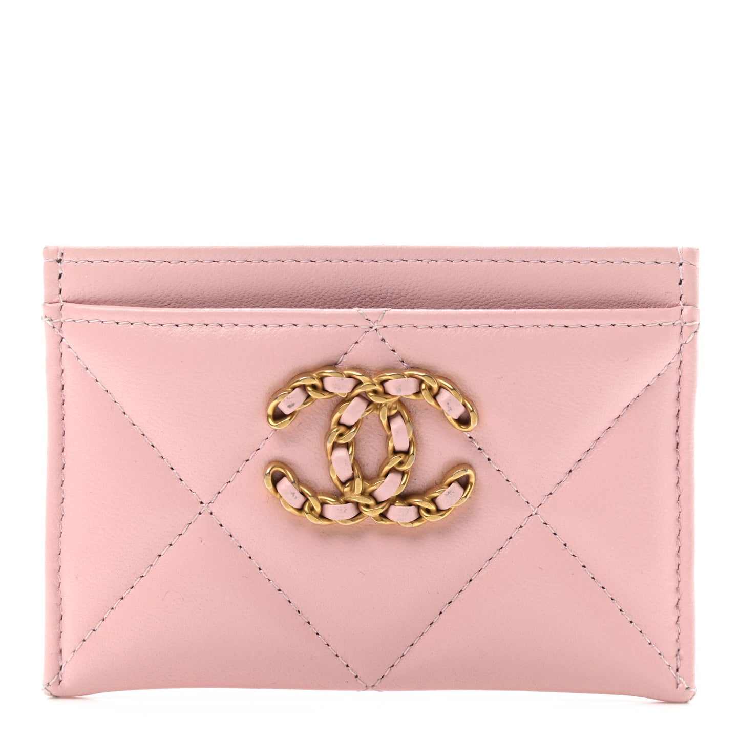Lambskin Quilted Chanel 19 Card Holder Light Pink