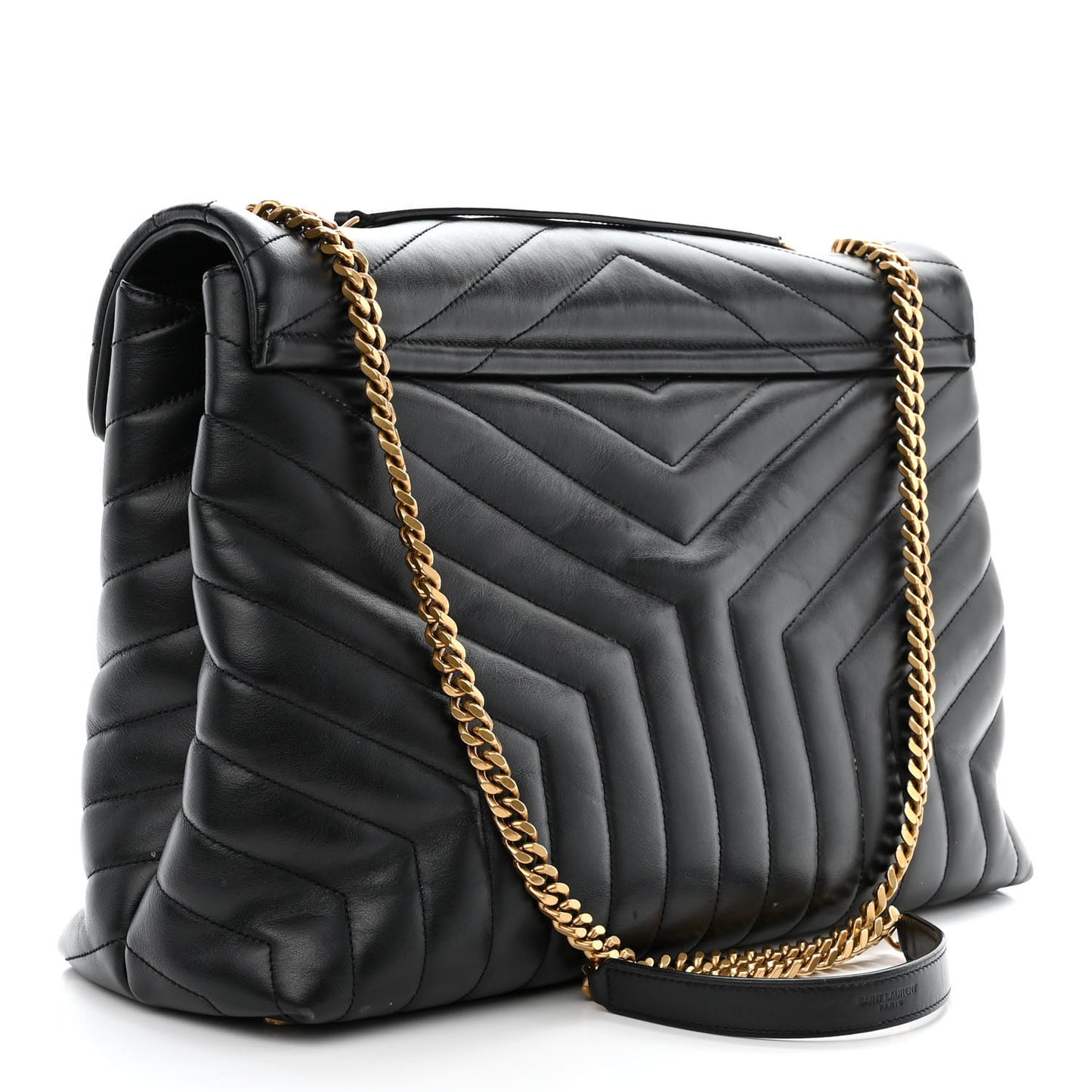 Calfskin Y Quilted Monogram Large Loulou Chain Satchel Black
