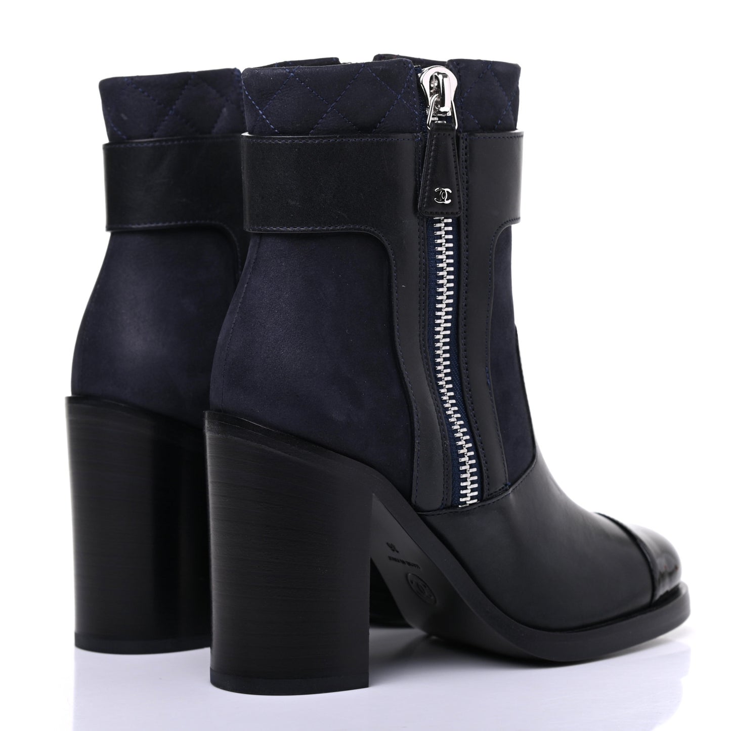 Calfskin Patent Cap Toe Short Ankle Boots 36 Navy Black