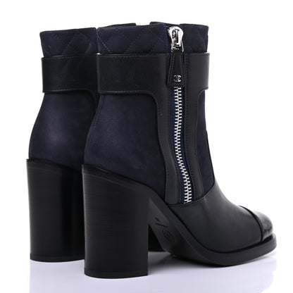 Chanel Calfskin Patent Cap Toe Short Ankle Boots 36 Navy Black 4 of 10